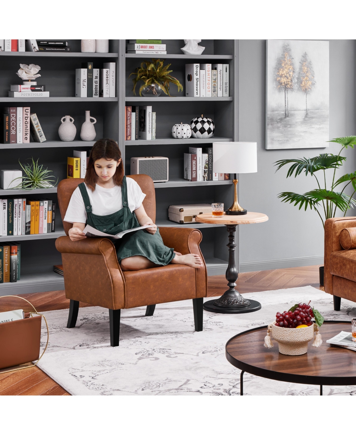 Yaheetech High Back Pu Leather Accent Armchair with Wood-tone Metal Legs