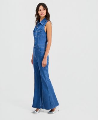 Women's Harlo Sleeveless Flared-Leg Denim Jumpsuit