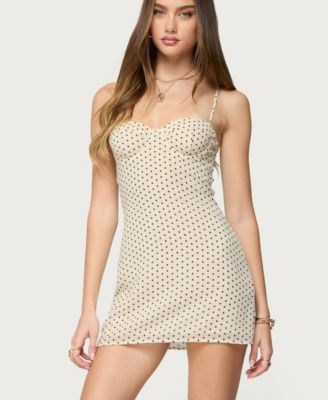 Womens Polka Dot Cupped Chiffon Mini Dress