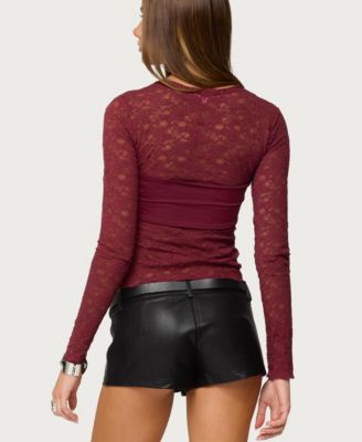 Women's Rosette Bandeau Sheer Lace Top