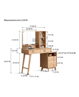 Solid Wood Vanity Table with Mirror and Storage Drawers