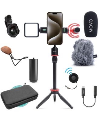 iVlog1-IP Vlogging Kit for iPhone 15/16/17 and up  (USB-C) with Microphone, Mini Tripod, LED Light, Wide-Angle Lens