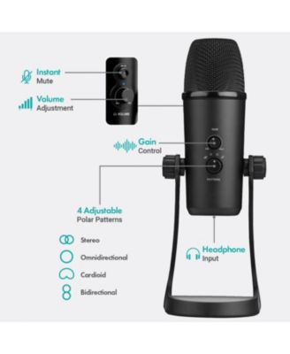 USB Podcast Equipment Bundle for 4 with USB Interface with 4 Condenser Microphones