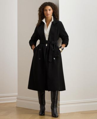 Women's Double Breasted Belted Crepe Trench Coat