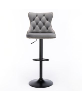 Set of 2 Adjustable Swivel Velvet Bar Stools