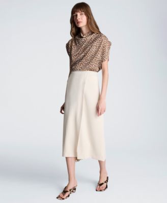 Women's Satin Dot Belted Drape Cowl Neck Top