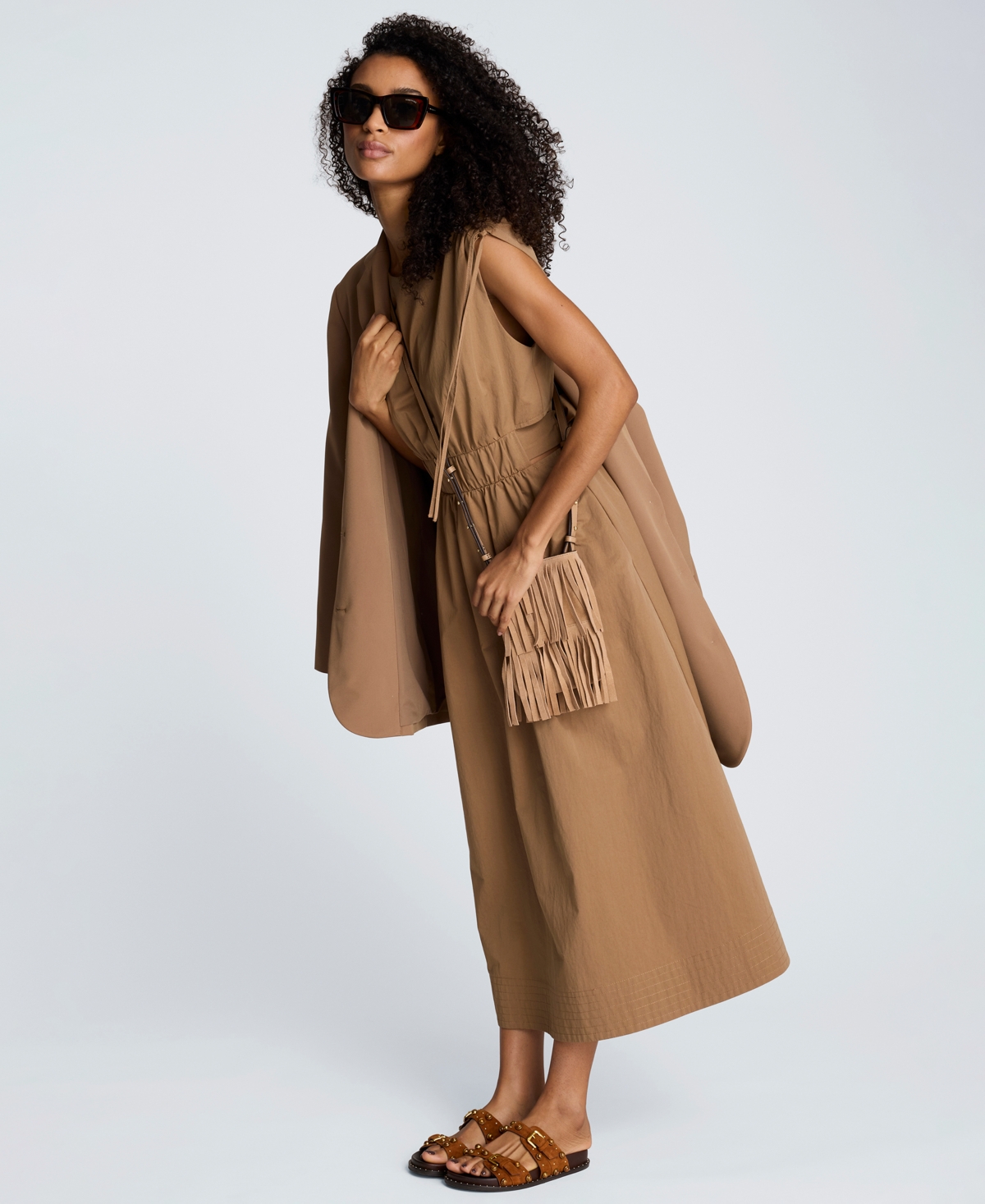 Kenneth Cole Women's Cotton Ruched Waist Midi Dress