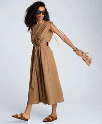 Women's Cotton Ruched Waist Midi Dress