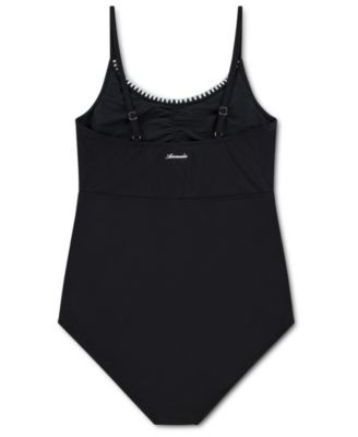 Girls' Cinched Cutout Round Neck One-Piece Swimsuit