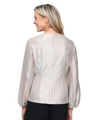 Women's Bubble Hem-Sleeve Metallic Knit Top