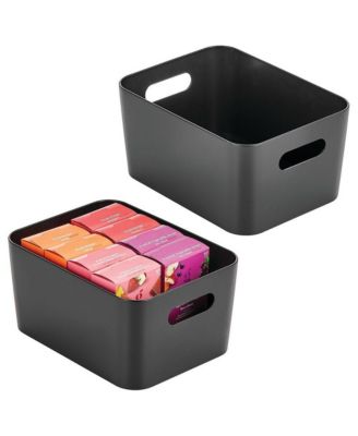 Metal Storage Bin with Handles - Set of 2 - Black