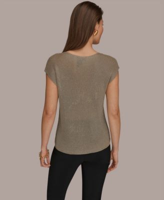 Women's Sleeveless Metallic Crew Neck Sweater