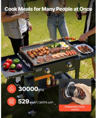 2-Burner Propane Gas Griddle, 28", Foldable Flat Top w/ Wheels, 30,000 BTU, Pulse Ignition, Outdoor