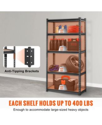 5-Tier Storage Shelving Unit, Adjustable, 2000-Lb Capacity, 30"L x 12"W x 60"H, Heavy-Duty Utility Rack