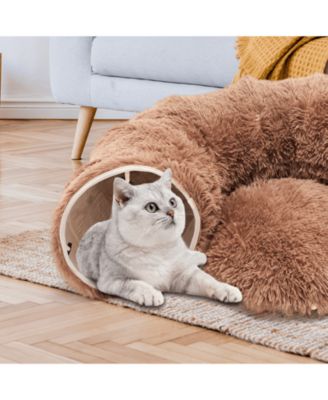 Brown Cat Tunnel with Cat Bed