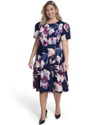 Plus Size Short-Sleeve Fit & Flare Midi Dress
