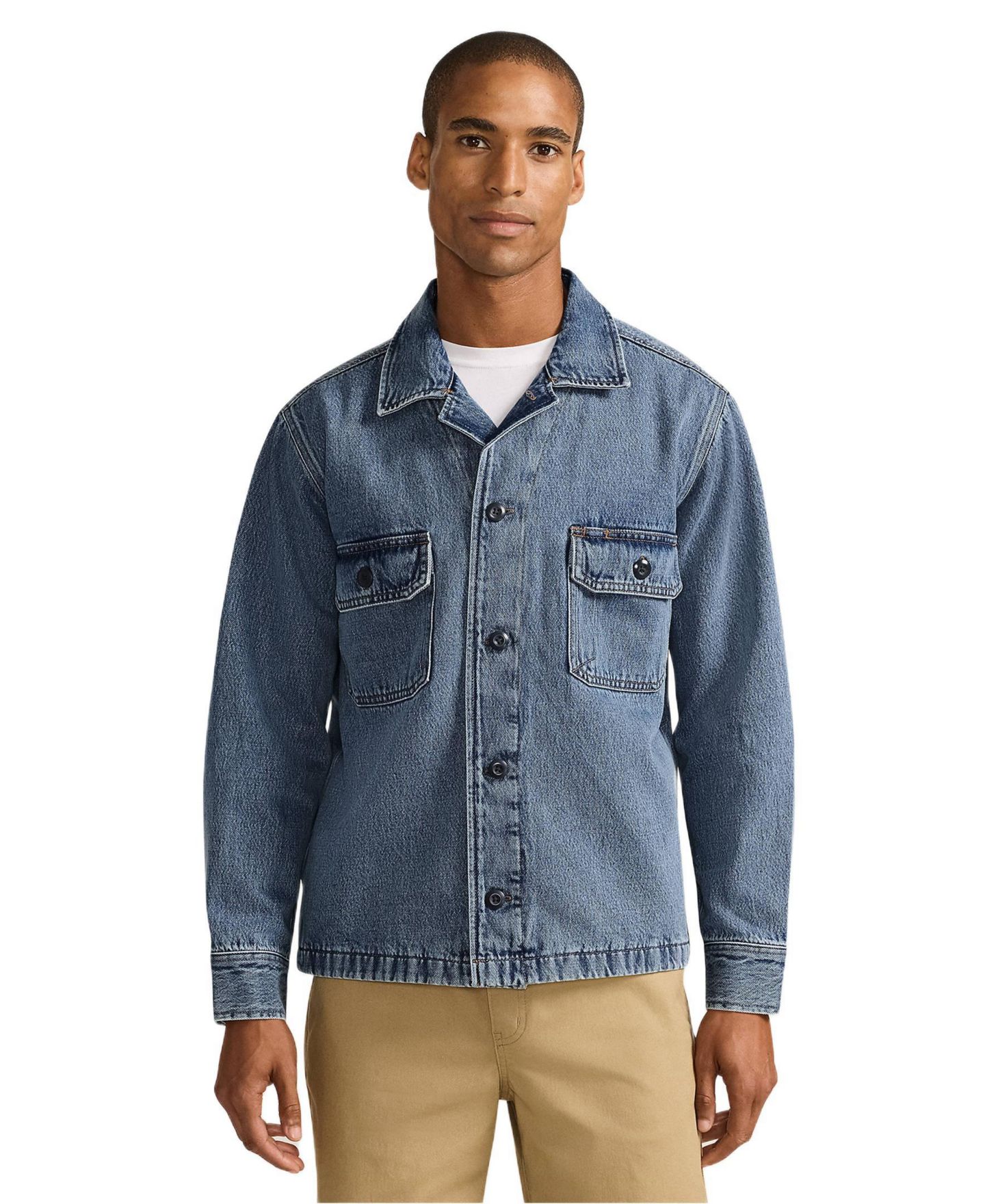 Мужская куртка Lands' End Denim Utility Shirt Jacket, цвет: Каменный варёный — фото 2