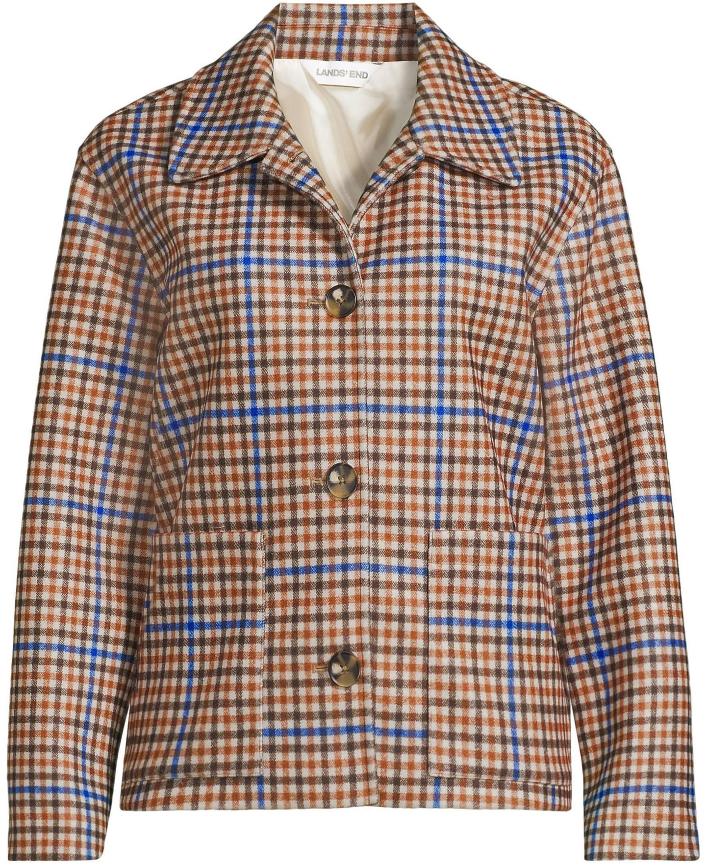 Женская куртка Lands' End Heritage Brushed Print Shirt Jacket, цвет: Слоновая кость латте клетчатый — фото 3