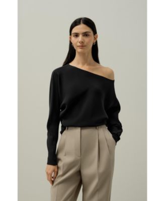 Women's Long Sleeve Gathered Silk Top