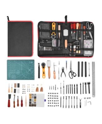 Leather Working Tools Kit, 61-Piece Leather Craft Set w/ Canvas Storage Bag, Punching, Sewing, Stamping & Sanding
