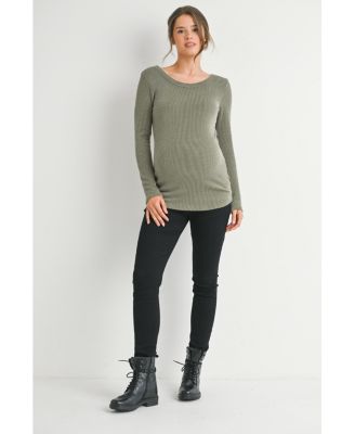 Maternity Scoop Neck Long Sleeve Ribbed Top