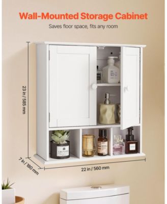 Bathroom Wall Cabinet, 2 Doors, Adjustable Shelf, Wall-Mounted Over-Toilet Storage w/ Open Shelves, White