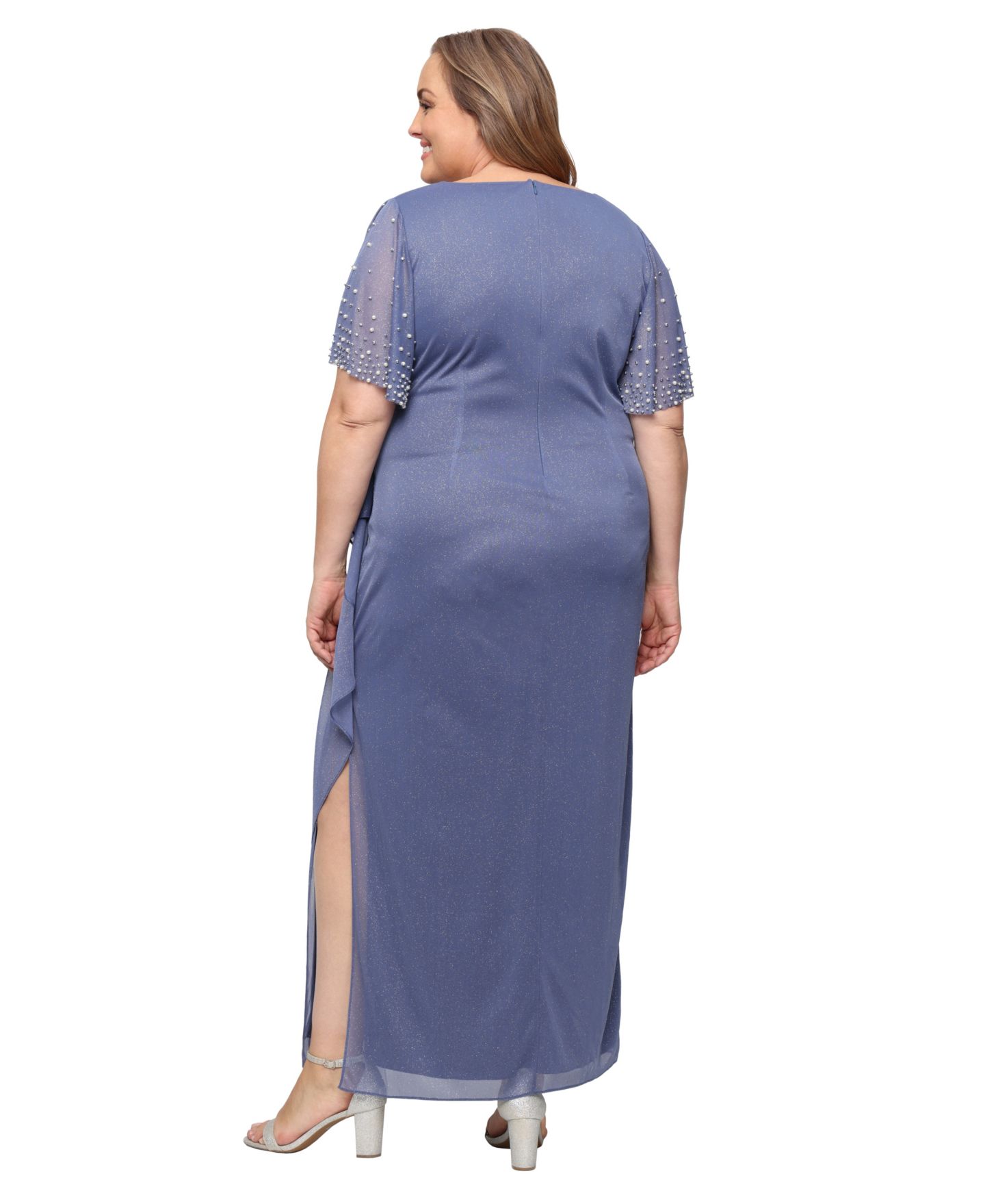 Женское платье Alex Evenings Plus Empire Waist V-Neck Gown, цвет: Пыльный синий — фото 3