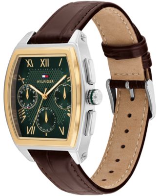 Men's Multifunction Dark Brown Leather Bracelet Watch, 36mm