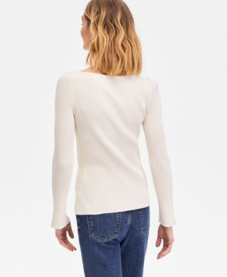 Women's Long Sleeve Boat Neck Rib-Knit Sweater