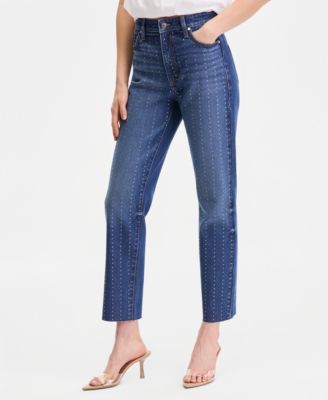 Women's Crystal-Embellished Straight-Leg Jeans