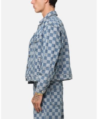 Men's Checker Board Trucker Jacket Blue