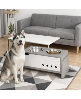 24.6 in. Wide 3 Height Adjustable Raised Dog Bowls in Grey
