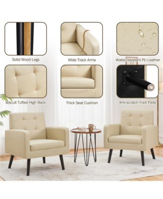 Modern Faux Leather Arm Chair Tufted Accent Chair