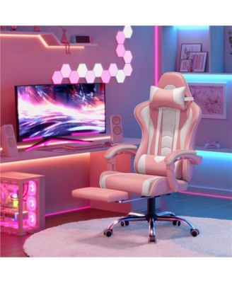 Products  Ergonomic Gaming Chair with High Back and Slide-Out Footrest Pink/White
