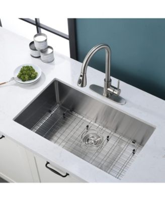 27x18inch Undermount Kitchen Sink 18 Gauge Stainless Steel Deep Basin Sink Grid Included