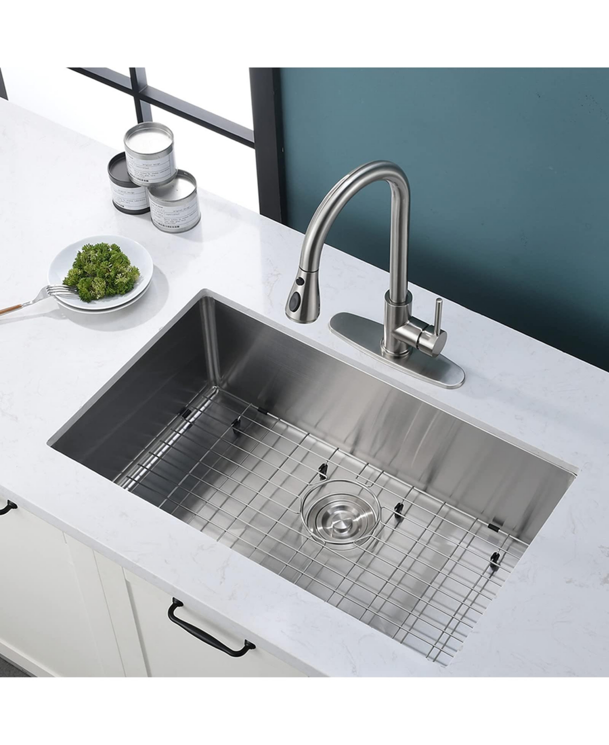 flynama 27x18inch Undermount Kitchen Sink 18 Gauge Stainless Steel Deep Basin Sink Grid Included