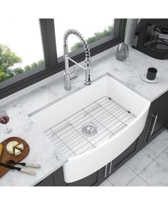 33x19x10inch White Farmhouse Sink Porcelain Ceramic Arch Edge Apron Front Single Bowl
