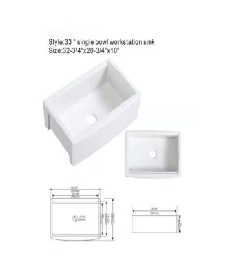 33x21x10inch White Farmhouse Sink Ceramic Porcelain Workstation Single Bowl Kitchen