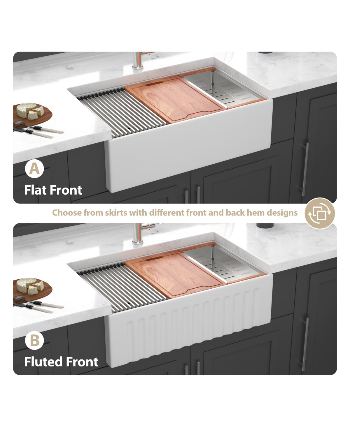flynama 33x20x10inch White Porcelain Ceramic Double Bowl Farmhouse Workstation Kitchen Sink with Full Accessories