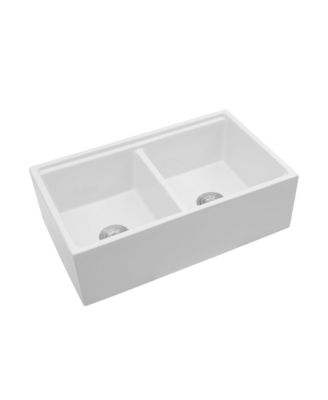 33x20x10inch White Porcelain Ceramic Double Bowl Farmhouse Workstation Kitchen Sink with Full Accessories