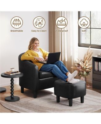 Contemporary Faux Leather Club Chair and Ottoman Set
