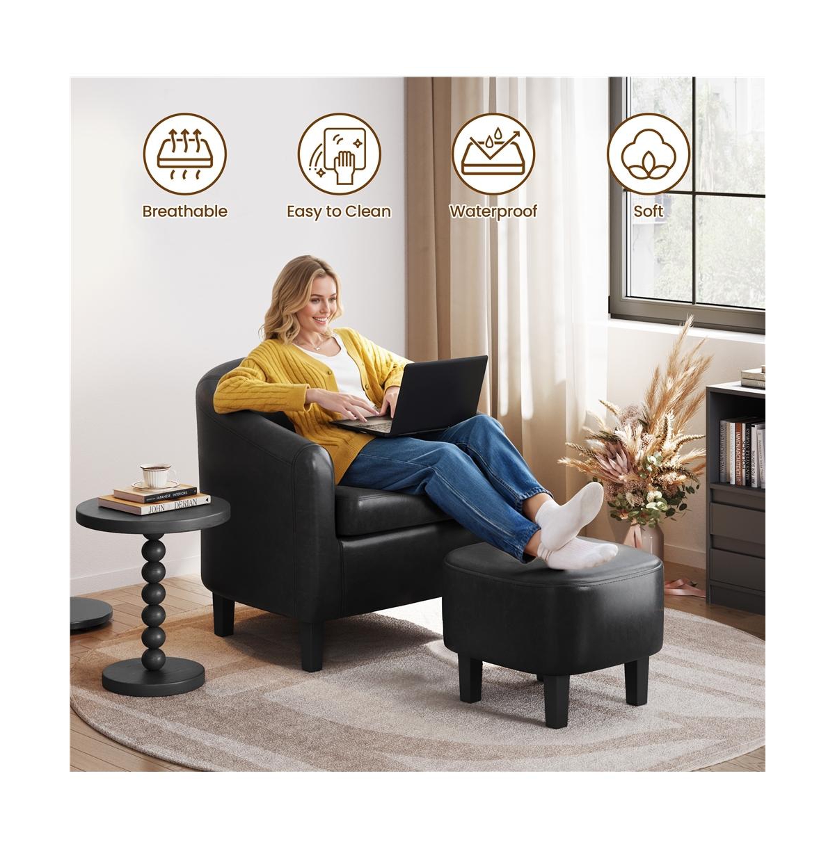 Yaheetech Contemporary Faux Leather Club Chair and Ottoman Set