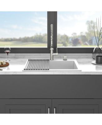 huluwat White Quartz Composite Kitchen Sink Drop In Single Bowl Granite