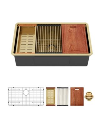 30x19x10inch Undermount Gold Kitchen Sink Workstation Stainless Steel 16 Gauge Deep Bowl