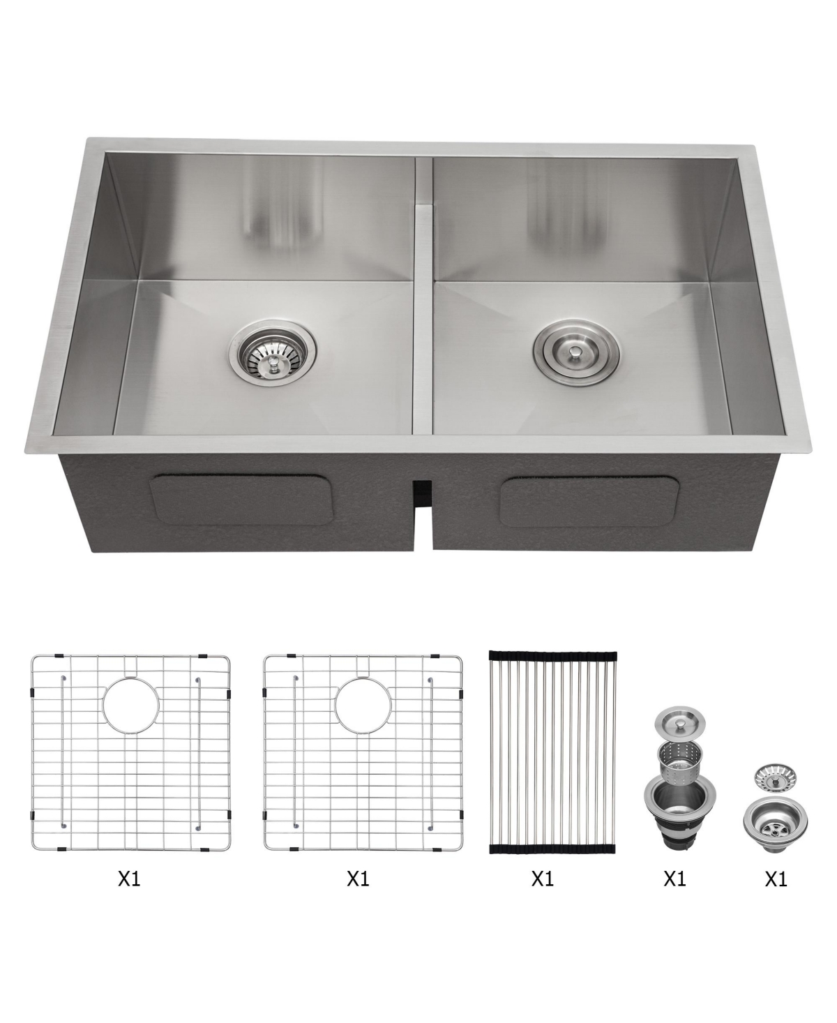 flynama 33x19x10inch Double Bowl Undermount Kitchen Sink Stainless Steel 16 Gauge 50 50 Split