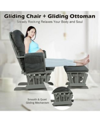  Standard Size Wood & Fabric Padded Armrest, Detachable Cushion, Gliding Motion Glider and Ottoman Set