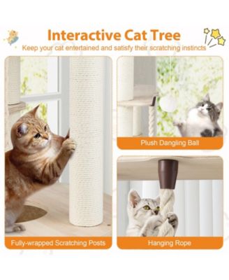 55.5'' Tall Wooden Cat Tree for Indoor Cats w/Condo Curved Perch Hammock