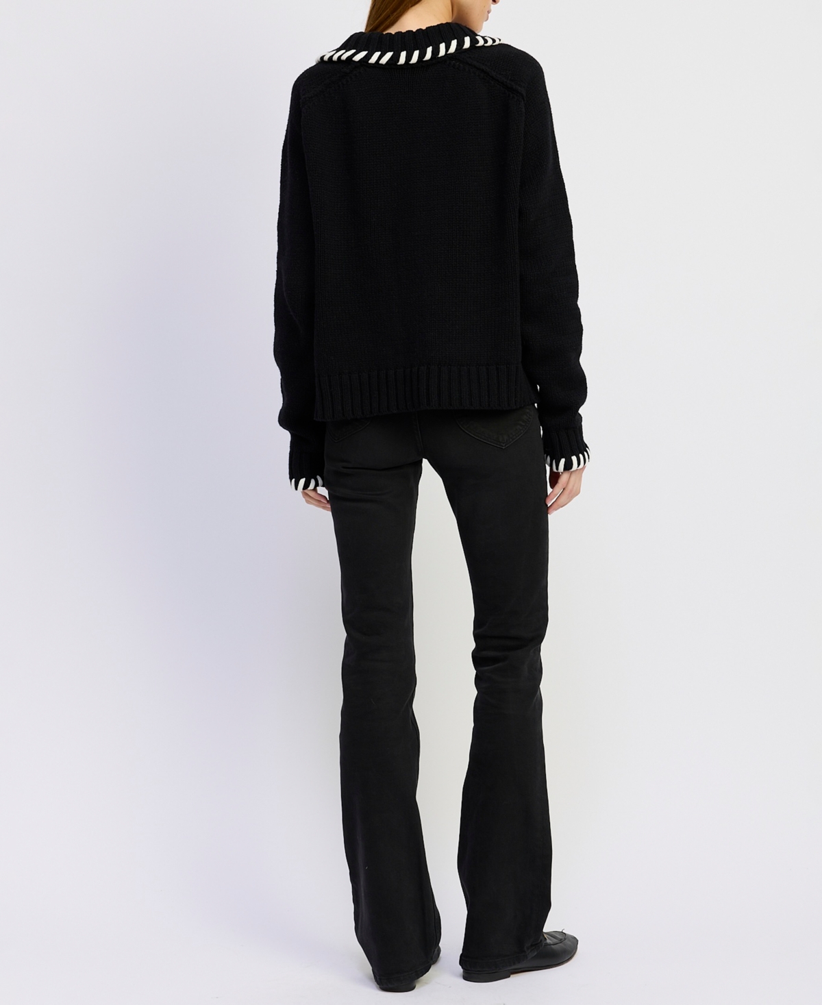 En Saison Women's Piper Whipstitch Spread Collar Cardigan Sweater