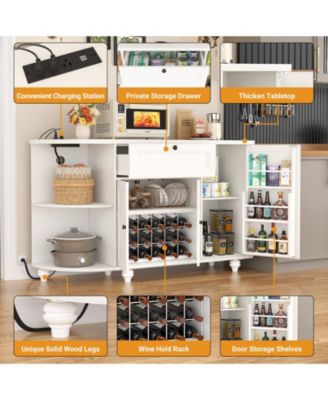 Kitchen Sideboard Buffet Cabinet with Drawer & Cabinets, 55'' Coffee Bar with Power Outlets & Wine Rack