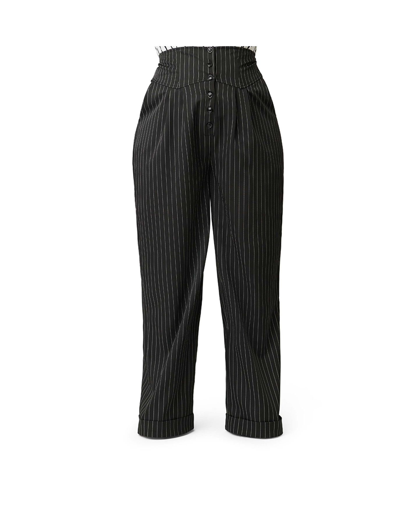 Женские брюки Unique Vintage Plus Size High Waist, цвет: Чёрный полосатый — фото 2